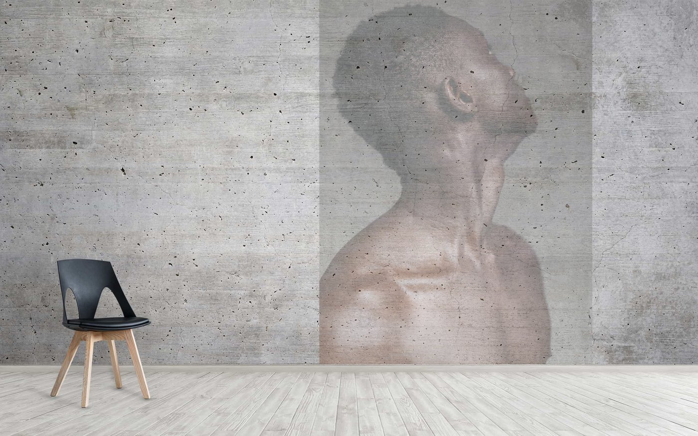 A large portrait mural transferred onto a concrete wall with Diah Sketch AR